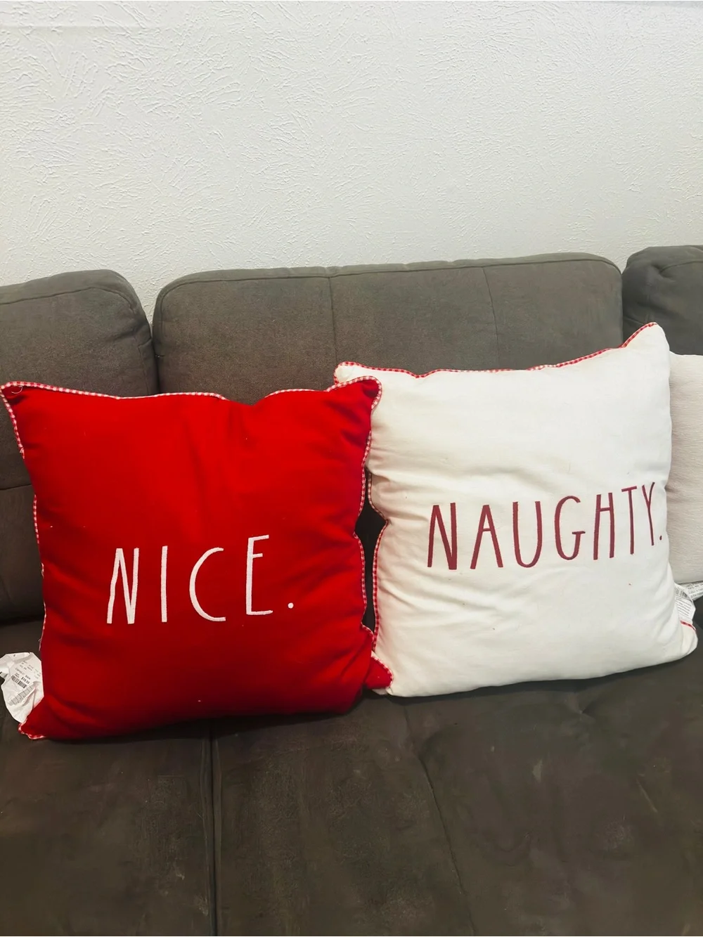 RAE DUNN Holiday 'Nice' and 'Naughty' Decorative Throw Pillow Set - Red & White